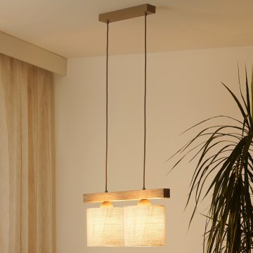 Brilagi - Hanglamp aan een koord FOREST 2xE27/15W/230V grenen/bruin/crème