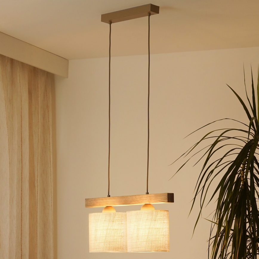 Brilagi - Hanglamp aan een koord FOREST 2xE27/15W/230V grenen/bruin/crème