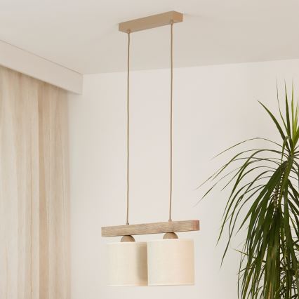 Brilagi - Hanglamp aan een koord FOREST 2xE27/15W/230V grenen/bruin/crème