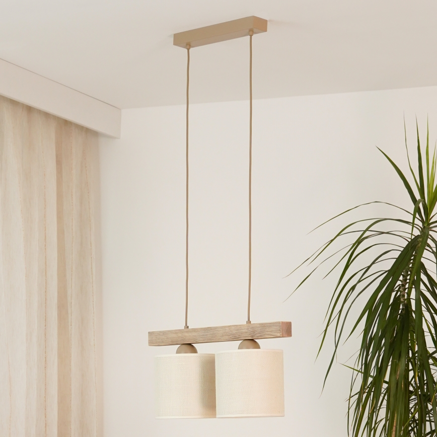 Brilagi - Hanglamp aan een koord FOREST 2xE27/15W/230V grenen/bruin/crème