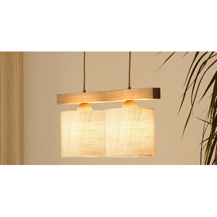 Brilagi - Hanglamp aan een koord FOREST 2xE27/15W/230V grenen/bruin/crème