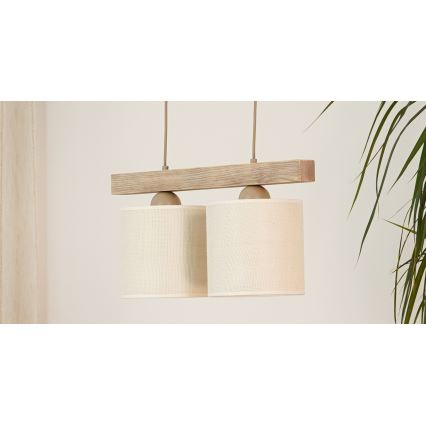 Brilagi - Hanglamp aan een koord FOREST 2xE27/15W/230V grenen/bruin/crème