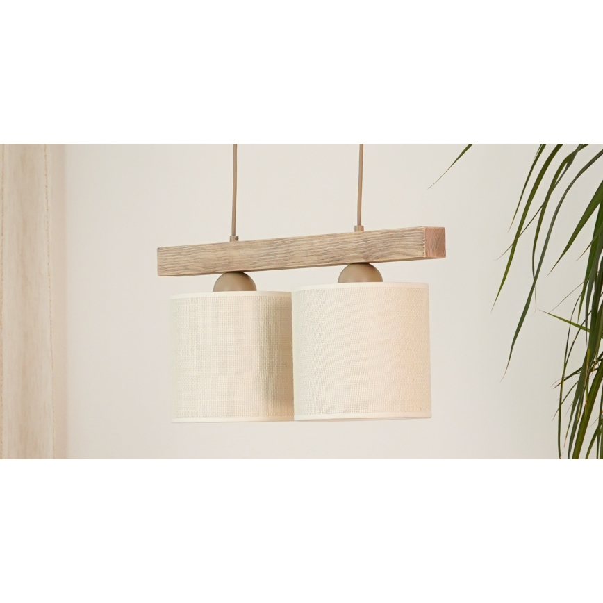 Brilagi - Hanglamp aan een koord FOREST 2xE27/15W/230V grenen/bruin/crème