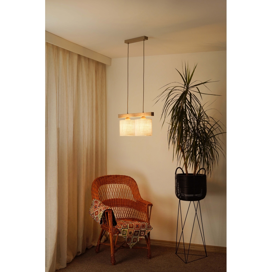 Brilagi - Hanglamp aan een koord FOREST 2xE27/15W/230V grenen/bruin/crème