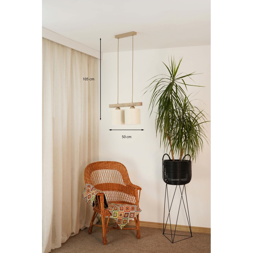 Brilagi - Hanglamp aan een koord FOREST 2xE27/15W/230V grenen/bruin/crème