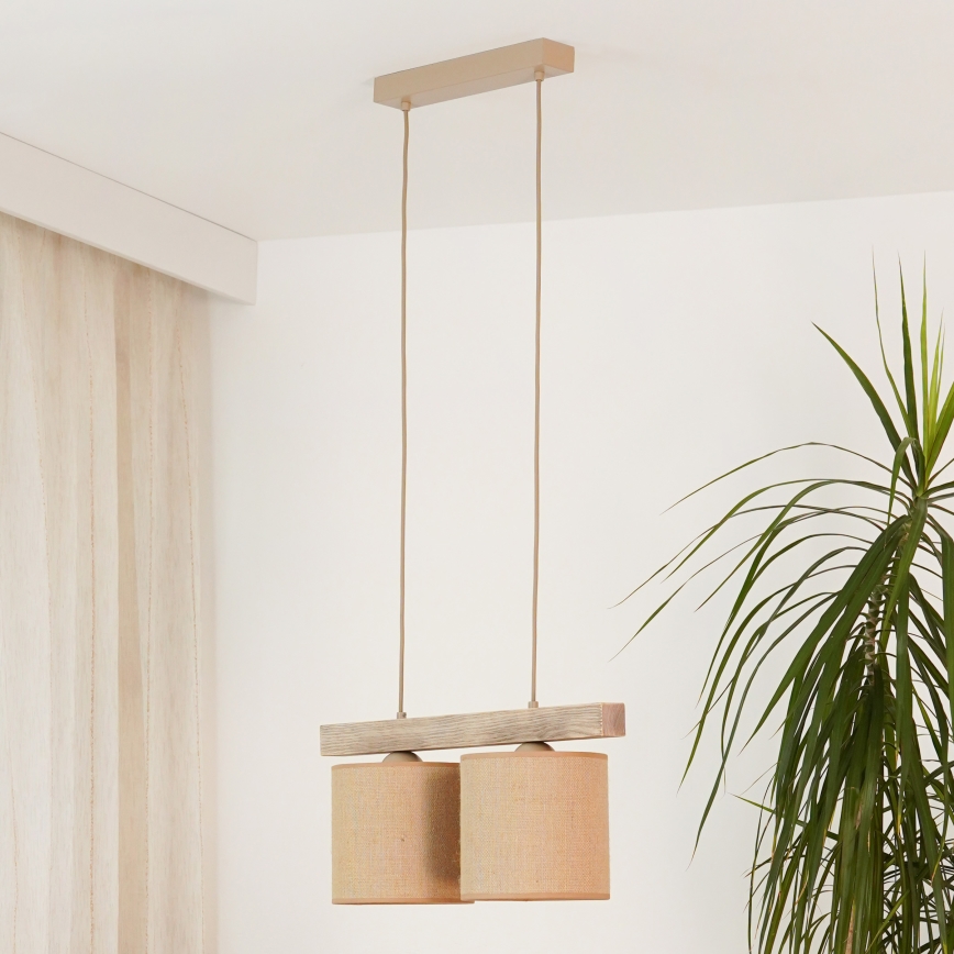 Brilagi - Hanglamp aan een koord FOREST 2xE27/15W/230V grenen/bruin