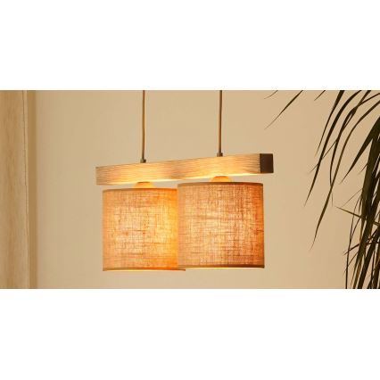 Brilagi - Hanglamp aan een koord FOREST 2xE27/15W/230V grenen/bruin