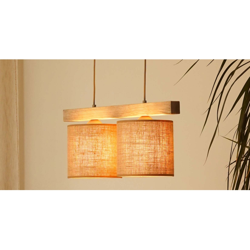 Brilagi - Hanglamp aan een koord FOREST 2xE27/15W/230V grenen/bruin