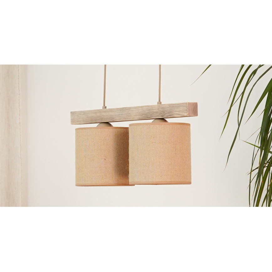 Brilagi - Hanglamp aan een koord FOREST 2xE27/15W/230V grenen/bruin