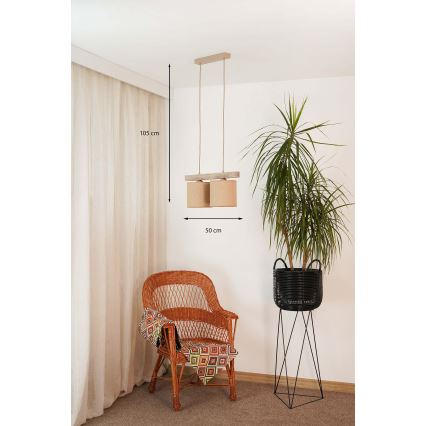 Brilagi - Hanglamp aan een koord FOREST 2xE27/15W/230V grenen/bruin