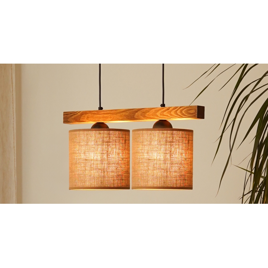 Brilagi - Hanglamp aan een koord FOREST 2xE27/15W/230V grenen/bruin/zwart