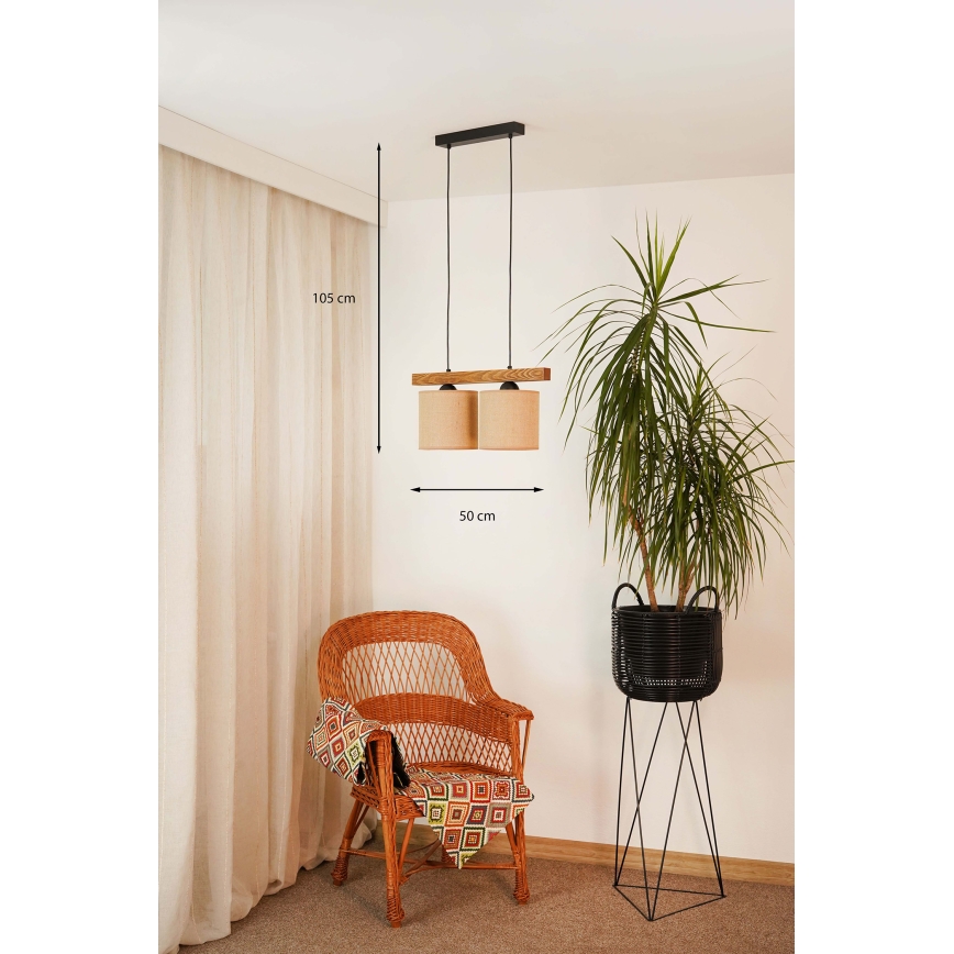 Brilagi - Hanglamp aan een koord FOREST 2xE27/15W/230V grenen/bruin/zwart