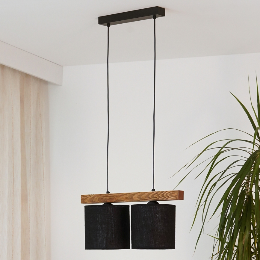 Brilagi - Hanglamp aan een koord FOREST 2xE27/15W/230V grenen/zwart
