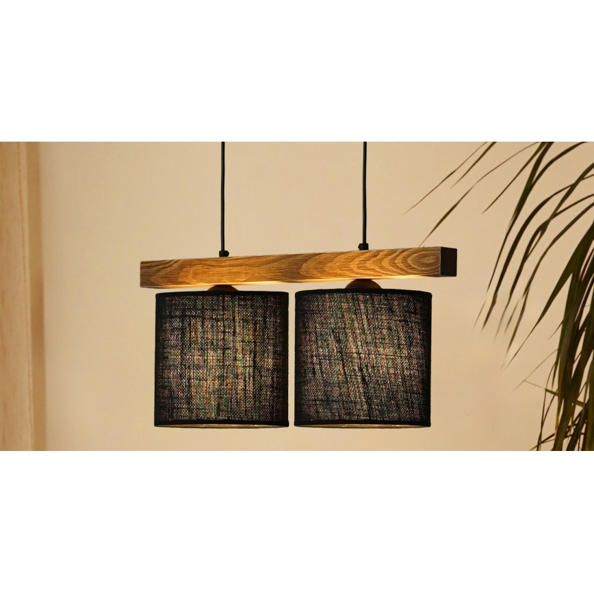 Brilagi - Hanglamp aan een koord FOREST 2xE27/15W/230V grenen/zwart