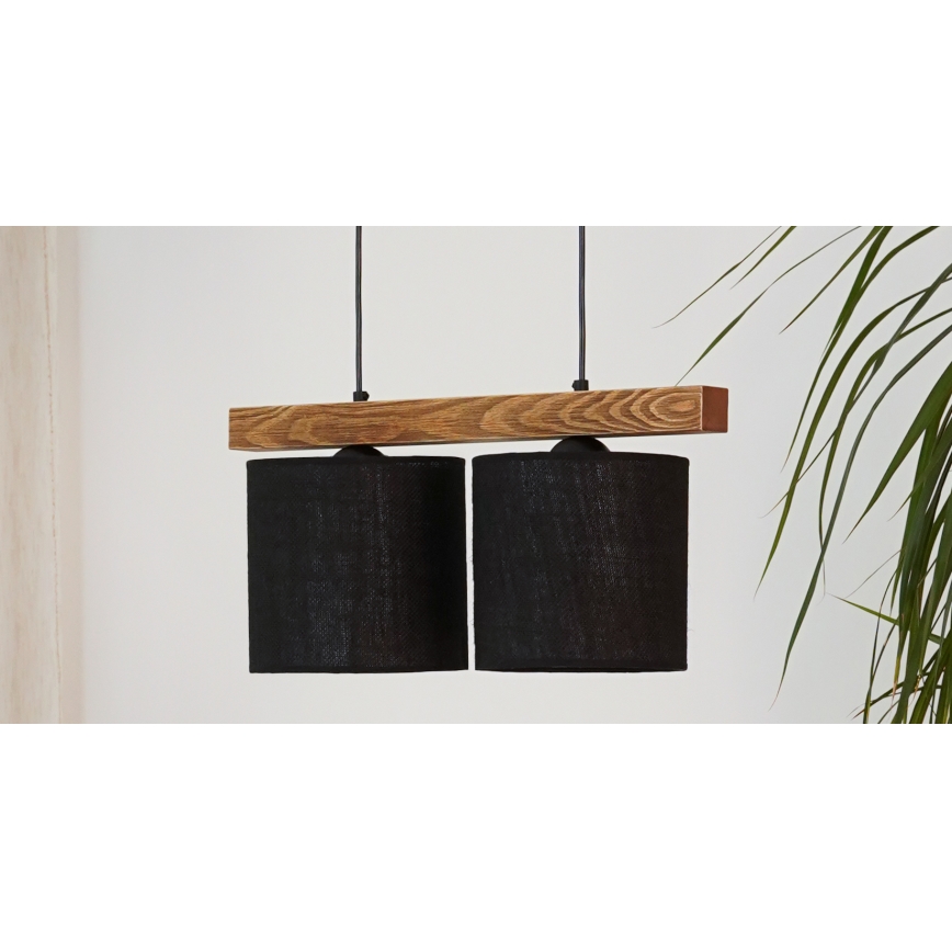 Brilagi - Hanglamp aan een koord FOREST 2xE27/15W/230V grenen/zwart
