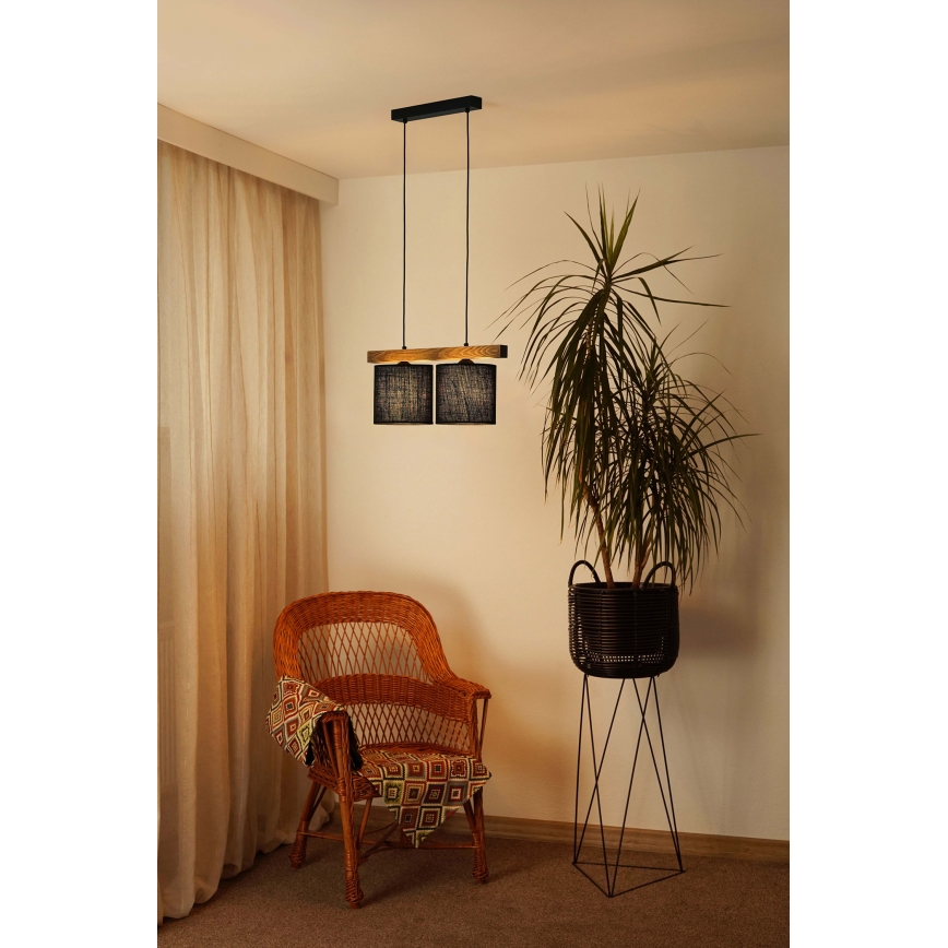 Brilagi - Hanglamp aan een koord FOREST 2xE27/15W/230V grenen/zwart
