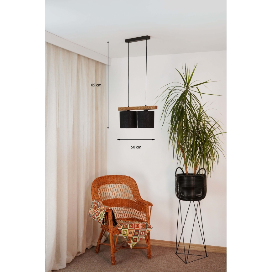 Brilagi - Hanglamp aan een koord FOREST 2xE27/15W/230V grenen/zwart