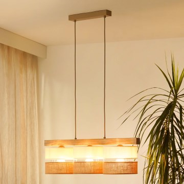 Brilagi - Hanglamp aan een koord FOREST 3xE27/15W/230V grenen/beige/crème