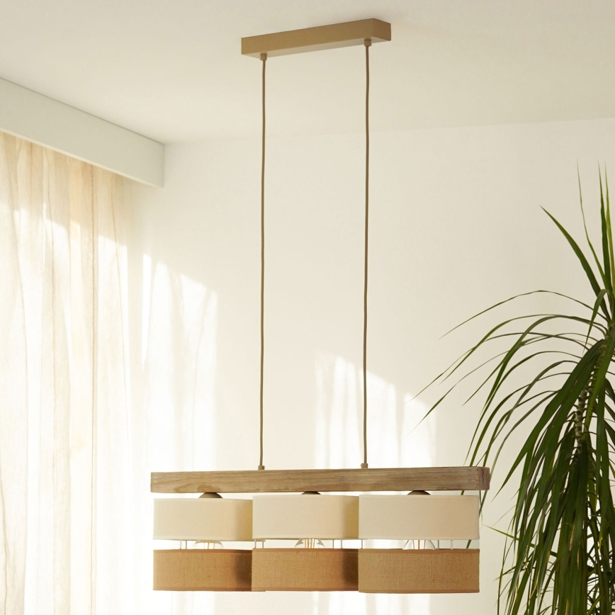 Brilagi - Hanglamp aan een koord FOREST 3xE27/15W/230V grenen/beige/crème