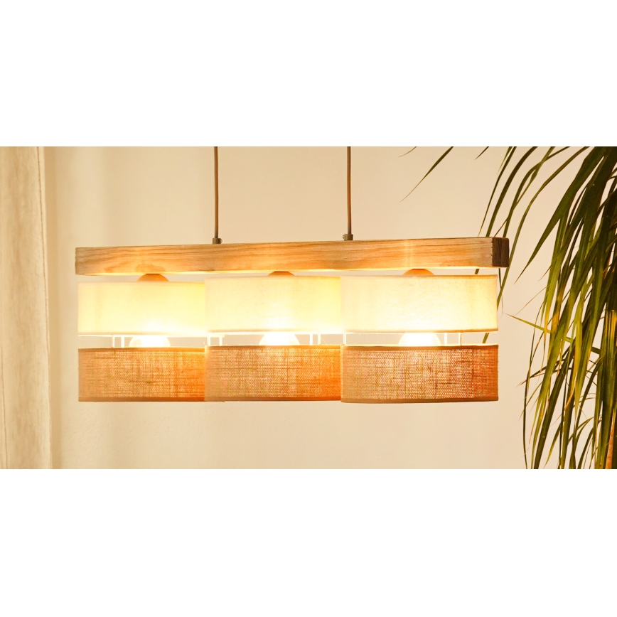 Brilagi - Hanglamp aan een koord FOREST 3xE27/15W/230V grenen/beige/crème