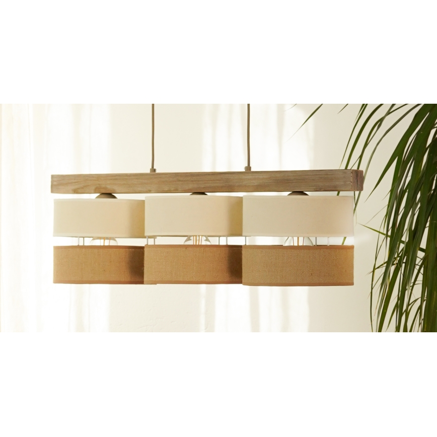 Brilagi - Hanglamp aan een koord FOREST 3xE27/15W/230V grenen/beige/crème