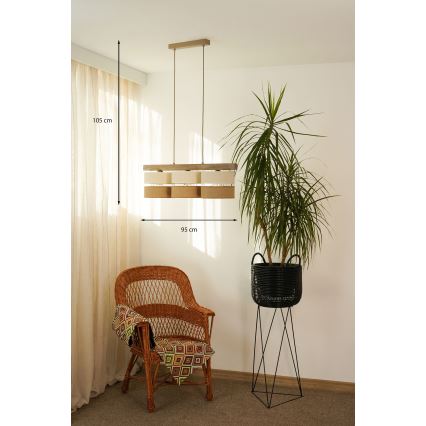 Brilagi - Hanglamp aan een koord FOREST 3xE27/15W/230V grenen/beige/crème