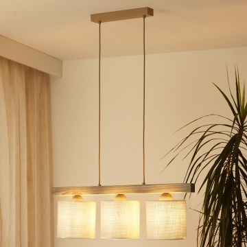 Brilagi - Hanglamp aan een koord FOREST 3xE27/15W/230V grenen/bruin/crème