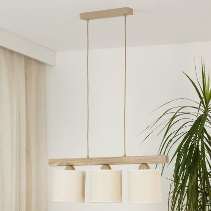 Brilagi - Hanglamp aan een koord FOREST 3xE27/15W/230V grenen/bruin/crème