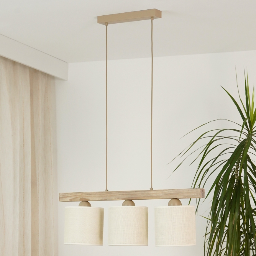 Brilagi - Hanglamp aan een koord FOREST 3xE27/15W/230V grenen/bruin/crème
