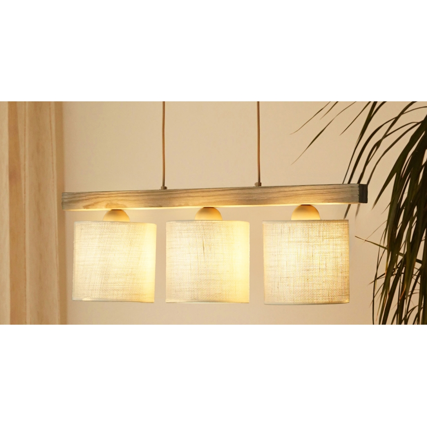 Brilagi - Hanglamp aan een koord FOREST 3xE27/15W/230V grenen/bruin/crème