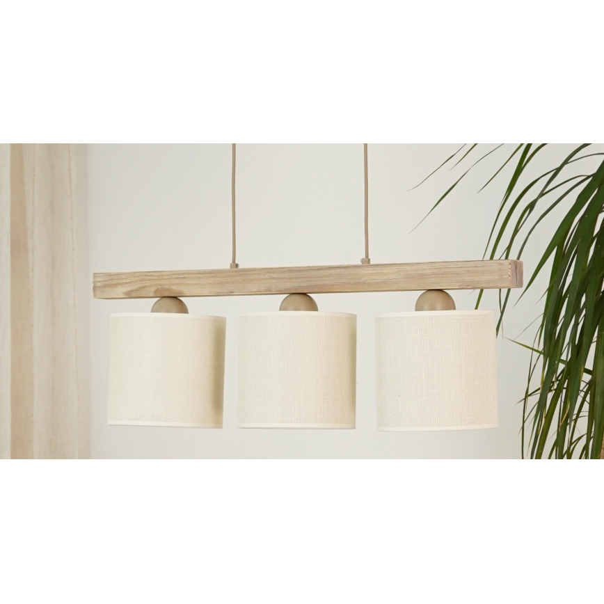 Brilagi - Hanglamp aan een koord FOREST 3xE27/15W/230V grenen/bruin/crème