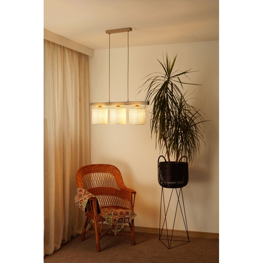 Brilagi - Hanglamp aan een koord FOREST 3xE27/15W/230V grenen/bruin/crème