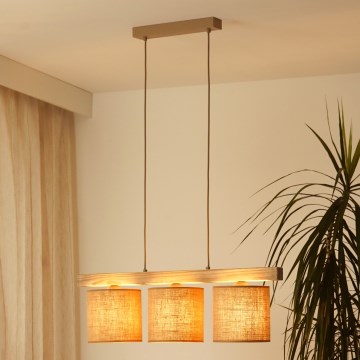 Brilagi - Hanglamp aan een koord FOREST 3xE27/15W/230V grenen/bruin