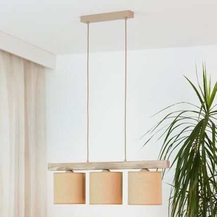 Brilagi - Hanglamp aan een koord FOREST 3xE27/15W/230V grenen/bruin