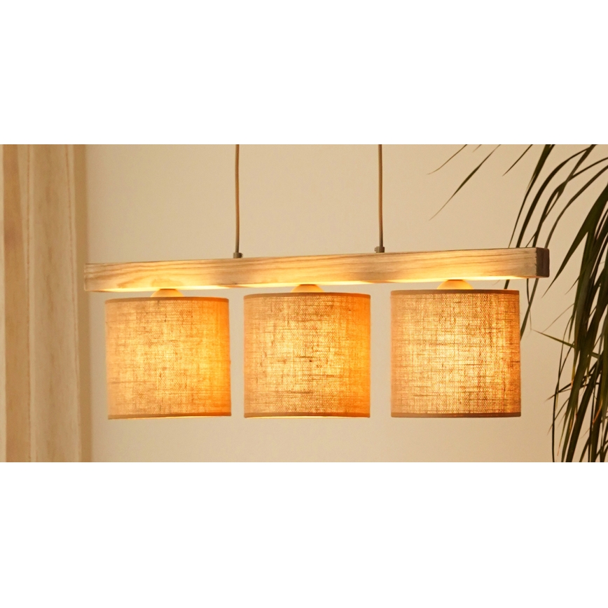 Brilagi - Hanglamp aan een koord FOREST 3xE27/15W/230V grenen/bruin