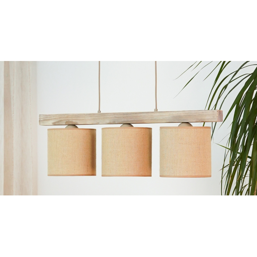 Brilagi - Hanglamp aan een koord FOREST 3xE27/15W/230V grenen/bruin