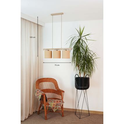 Brilagi - Hanglamp aan een koord FOREST 3xE27/15W/230V grenen/bruin