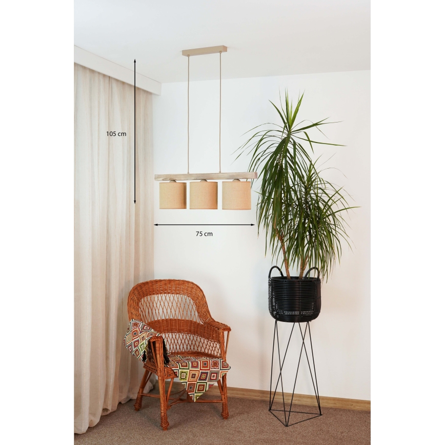 Brilagi - Hanglamp aan een koord FOREST 3xE27/15W/230V grenen/bruin