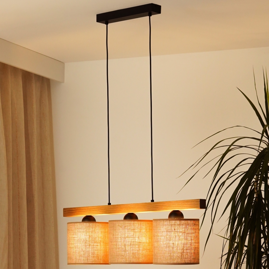 Brilagi - Hanglamp aan een koord FOREST 3xE27/15W/230V grenen/bruin/zwart