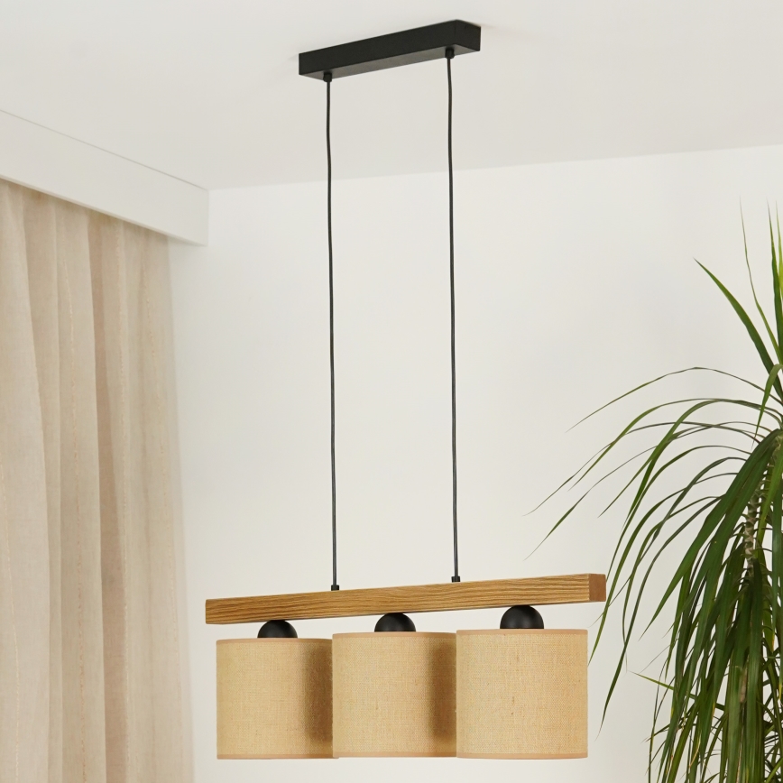 Brilagi - Hanglamp aan een koord FOREST 3xE27/15W/230V grenen/bruin/zwart