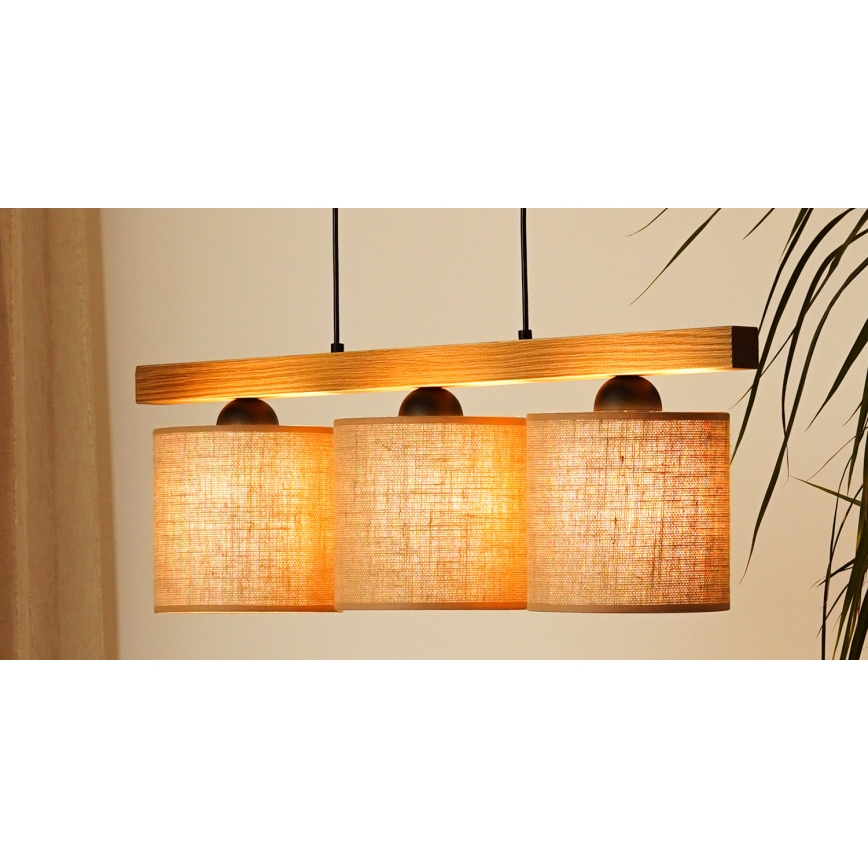 Brilagi - Hanglamp aan een koord FOREST 3xE27/15W/230V grenen/bruin/zwart