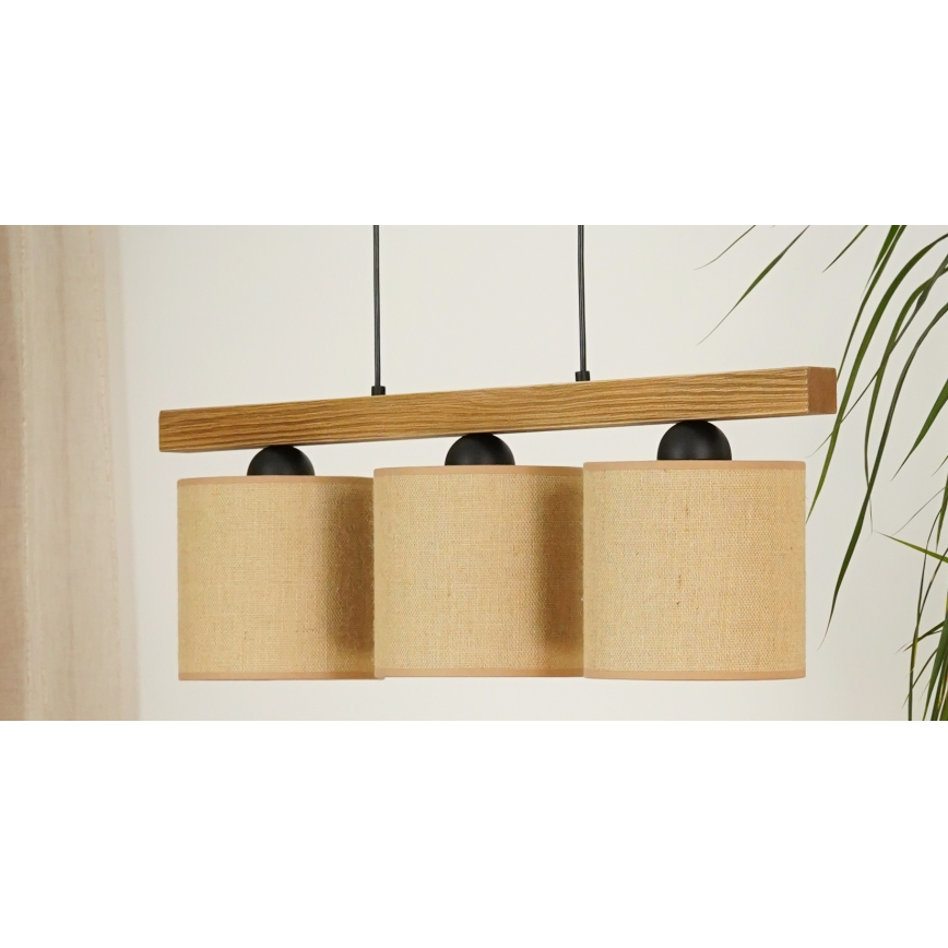 Brilagi - Hanglamp aan een koord FOREST 3xE27/15W/230V grenen/bruin/zwart