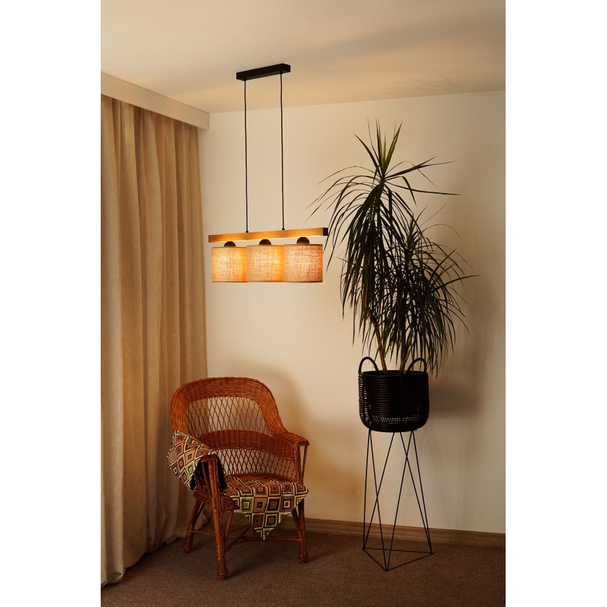 Brilagi - Hanglamp aan een koord FOREST 3xE27/15W/230V grenen/bruin/zwart