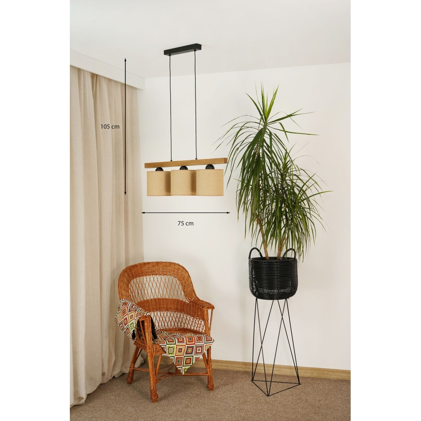 Brilagi - Hanglamp aan een koord FOREST 3xE27/15W/230V grenen/bruin/zwart