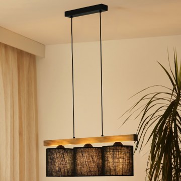Brilagi - Hanglamp aan een koord FOREST 3xE27/15W/230V grenen/zwart