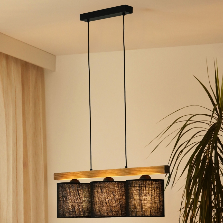 Brilagi - Hanglamp aan een koord FOREST 3xE27/15W/230V grenen/zwart