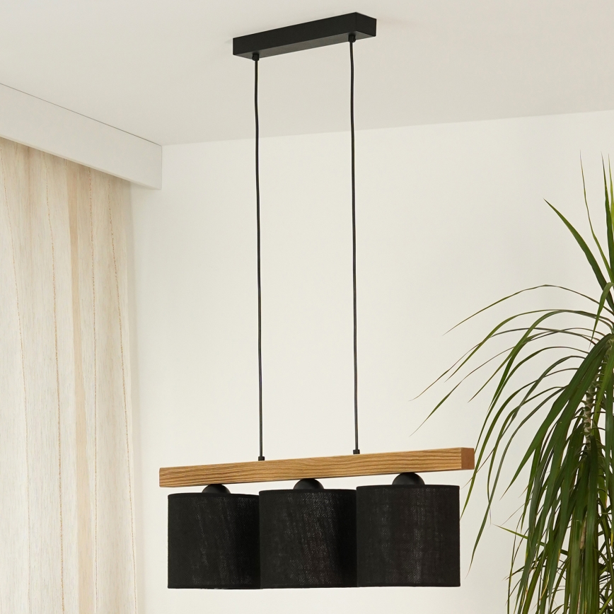 Brilagi - Hanglamp aan een koord FOREST 3xE27/15W/230V grenen/zwart
