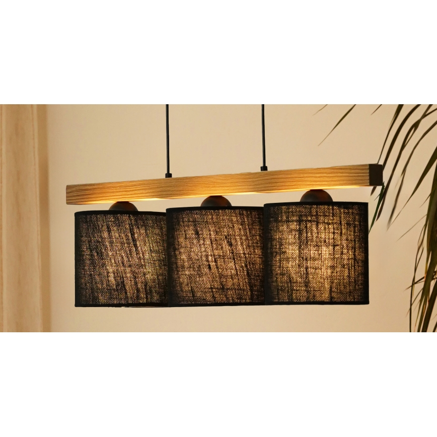 Brilagi - Hanglamp aan een koord FOREST 3xE27/15W/230V grenen/zwart
