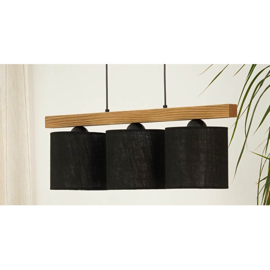 Brilagi - Hanglamp aan een koord FOREST 3xE27/15W/230V grenen/zwart