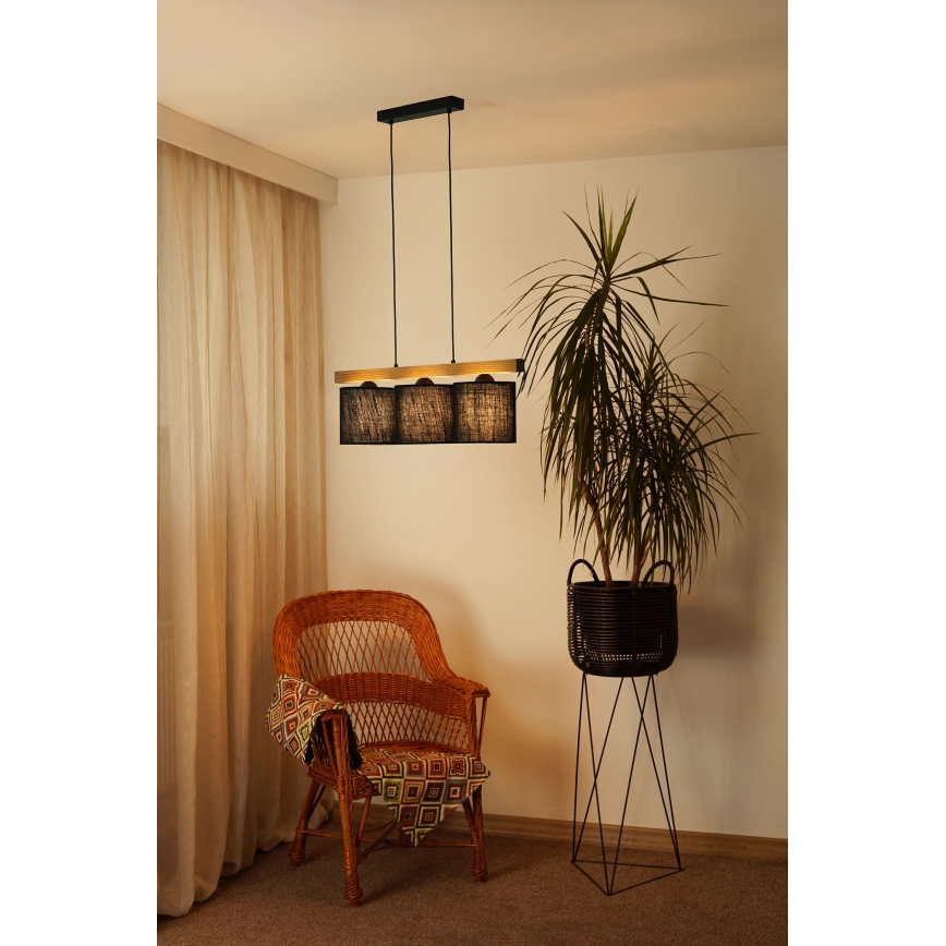 Brilagi - Hanglamp aan een koord FOREST 3xE27/15W/230V grenen/zwart